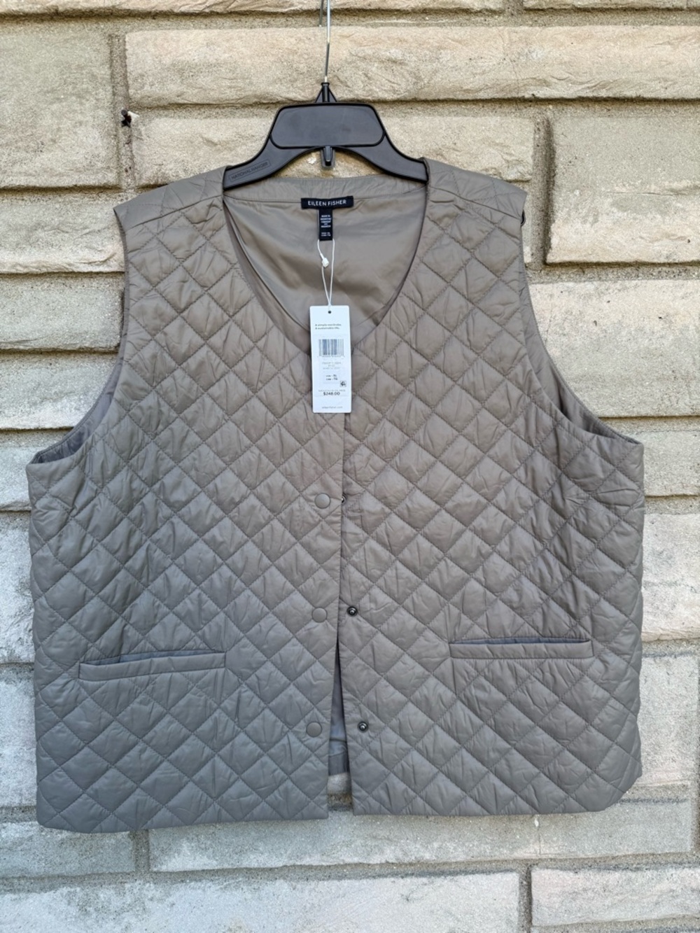 Eileen Fisher Lightweight V Neck Vest Short Spring Taupe $248 M, XS, XL